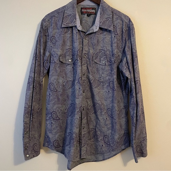 rock and roll cowboy Other - ROCK & ROLL COWBOY Western Pearl Snap Long Sleeve Paisley Shirt - Purple
